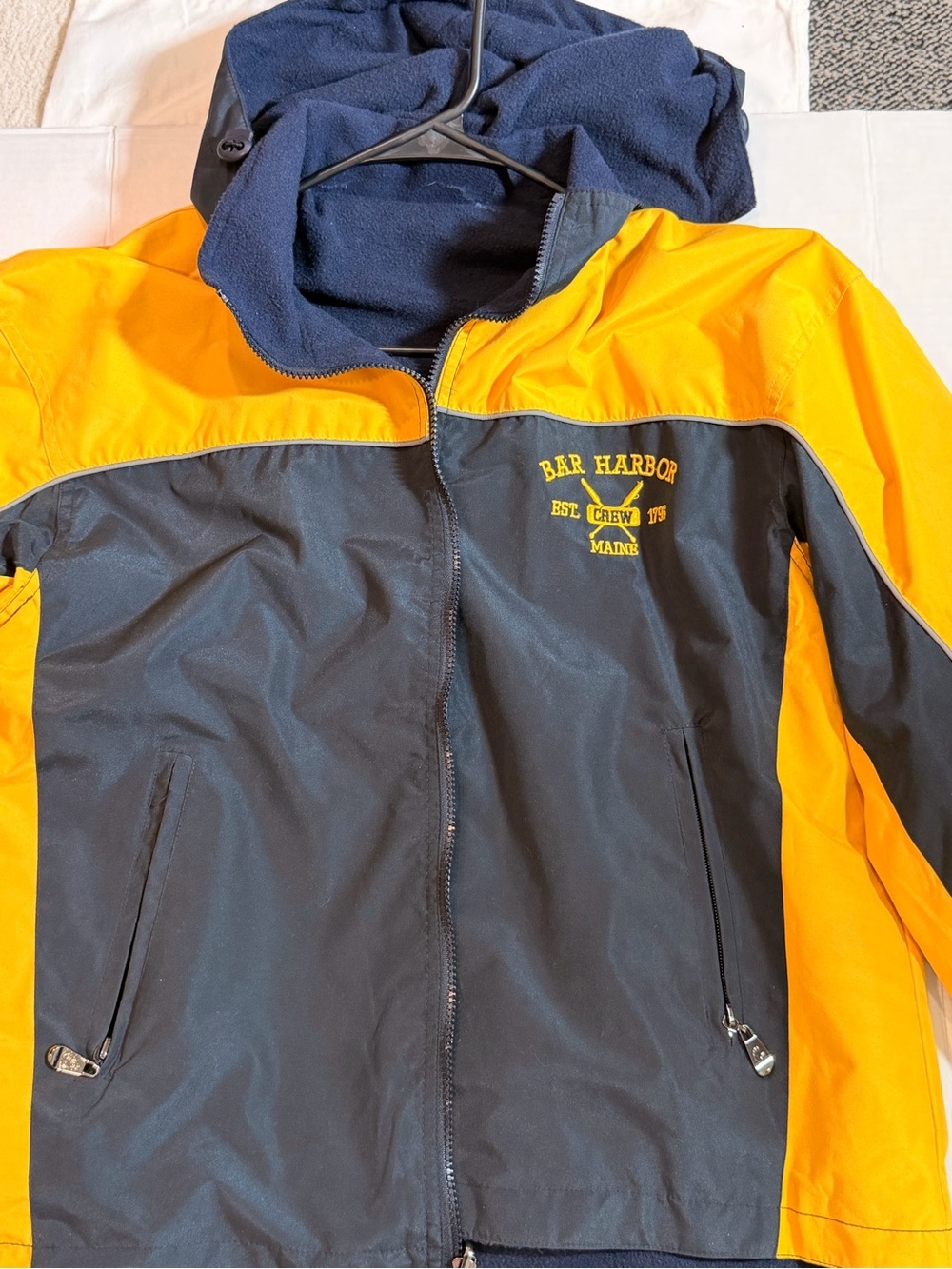 Bar Harbor Navy and Yellow Hooded Windbreaker Jacket